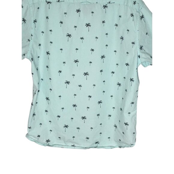 Denim & Flower Mens L Short Sleeve Button Down Shirt Baby Blue Palm Tree Print - Picture 6 of 13